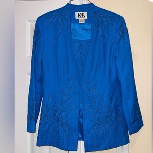 Vintage KB Stella Louise Blue Embroidered Blazer Sz 14 Church Easter Jacket